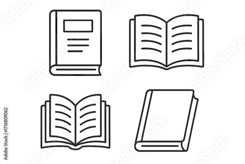 Book simple line icon collection. Minimal outline vector set for education, library, and knowledge. Open and closed books, editable stroke for web and apps. Reading symbols.
