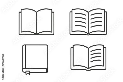 Book line icon set. Simple isolated vector collection for web and apps. Open and closed books with editable stroke for education, library, and reading concepts.