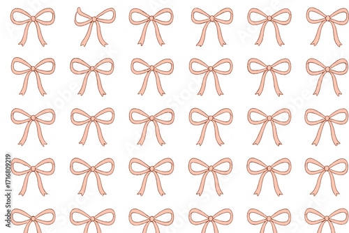 Girly seamless pattern with hand drawn pink bow knots. Coquette aesthetic background for Valentine's day, baby shower gift wrap, or textile. Cute dainty ribbon vector.