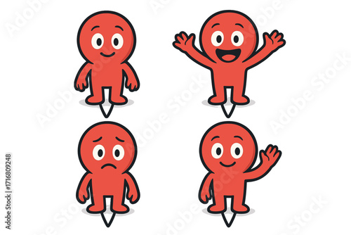 Man-shaped mapping pins vector cartoon illustration set. Character icons with emotions for GPS location. People avatar placeholder for map. User or customer location marker.