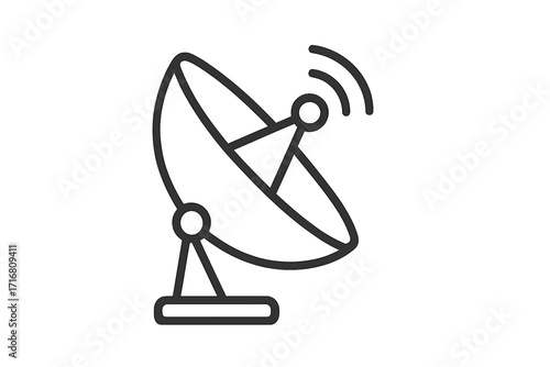 Linear satellite dish icon. Vector outline symbol for broadcast & communication. Wireless technology, signal transmission, network, gps, and radar antenna concept illustration.