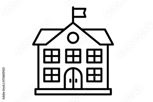 School building line icon. Vector illustration of a university or college facade. Simple outline drawing for education, learning, and academic concepts. Public institution.