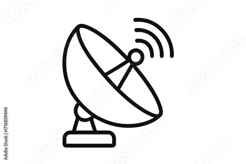 Satellite dish icon, linear symbol for communication. Antenna for signal transmission. Vector illustration of radar. Wireless technology for broadcast and data network concept.