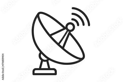 Satellite dish icon. Vector line symbol for communication and technology. Wireless signal broadcast antenna for network data transmission. Telecom radar graphic illustration.