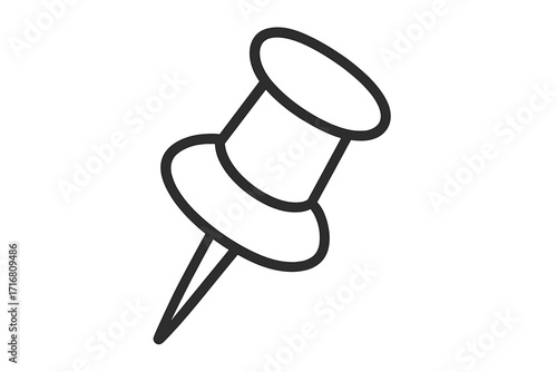 Pushpin icon vector line art. Thumbtack linear symbol for office supply and stationery. Drawing pin for notice board, corkboard, reminder, message, or location map marker.
