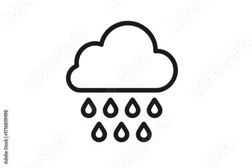 Rain cloud icon. Minimalistic thin line vector for web and graphic design. Weather forecast symbol for apps, banners, social network. Simple pictogram of rainfall, downpour, drizzle.