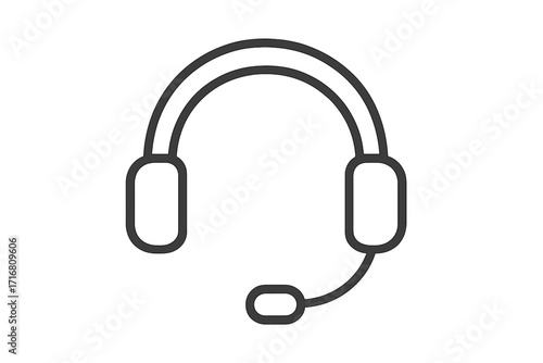 Modern headset icon with microphone linear symbol, communication device, call center, customer support, technology accessory, vector illustration, transparent background