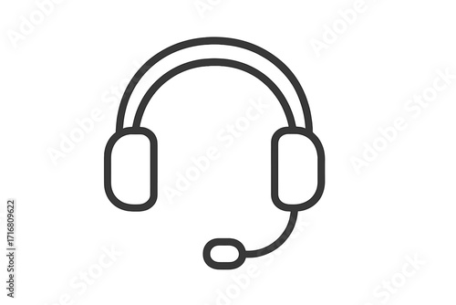 Linear headset icon vector illustration, simple communication headset with microphone symbol, customer service, support agent, call center headphone equipment, tech accessory graphic
