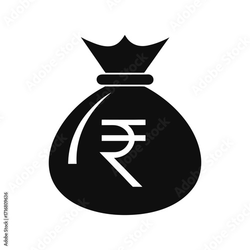 Money Bag Icon with Indian Rupee money sack silhouette vector on a white background