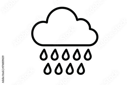 Rain cloud weather outline icon. Simple linear vector symbol for forecast and meteorology. Minimalist illustration of precipitation, storm, and raindrops. Sadness or bad weather concept.