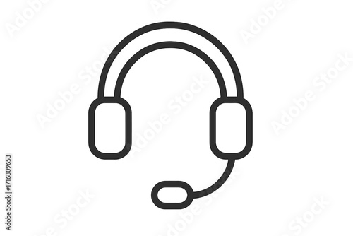 Headset icon for customer service and support. Call center or contact us concept. Telemarketing operator with headphones and microphone. Linear symbol for communication and helpdesk.