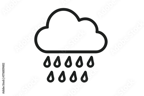Rain cloud weather icon. Simple outline linear symbol of rainfall. Vector graphic for weather forecast app. Minimalist pictogram of a storm, downpour, precipitation.