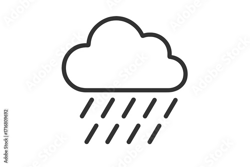 Rain cloud weather icon. Simple line art symbol for forecast and meteorology. Minimal vector illustration of a downpour or storm. Outline pictogram for web, app, or print design.