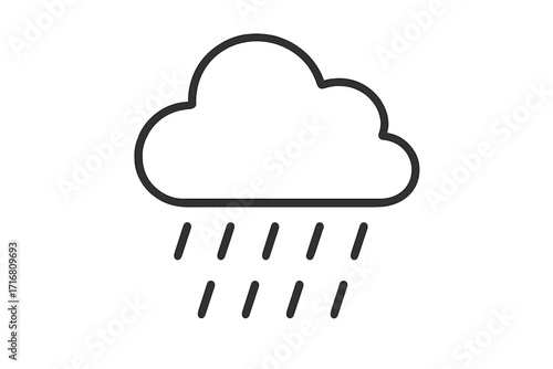 Rain cloud outline icon for weather forecast. Simple vector line art illustration. Minimalist symbol for meteorology, storm, and rainy day concept. Graphic for web and apps.