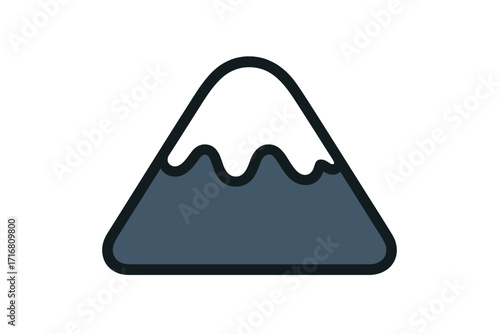 Snow cap mountain icon. Flat style vector. Cartoon illustration for nature, landscape, travel, adventure, hiking logo. Simple peak summit symbol. Isolated design element.