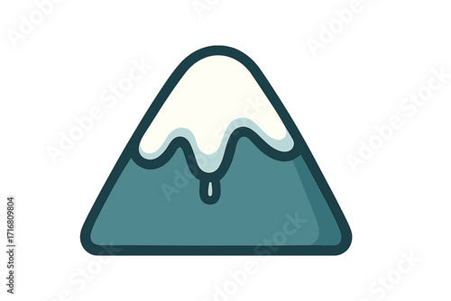 Mountain with snow cap icon. Flat style vector cartoon illustration. Melting snow on peak symbol for global warming or climate change concept. Simple alpine nature graphic.