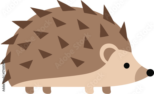 A simple, cartoon-style illustration of a hedgehog. The hedgehog is brown and beige, with short legs and a noticeable set of quills. It's depicted in a side profile, walking to the right.