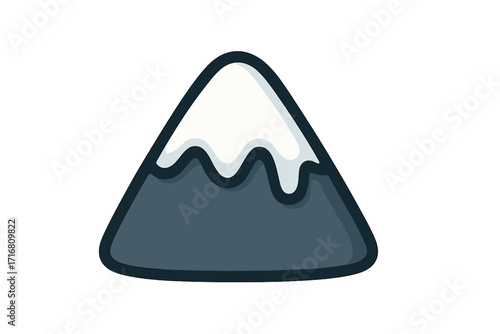 Snow cap mountain peak symbol. Flat cartoon vector illustration for logo design. Winter nature landscape for travel, hiking, climbing, and adventure tourism. Isolated element.