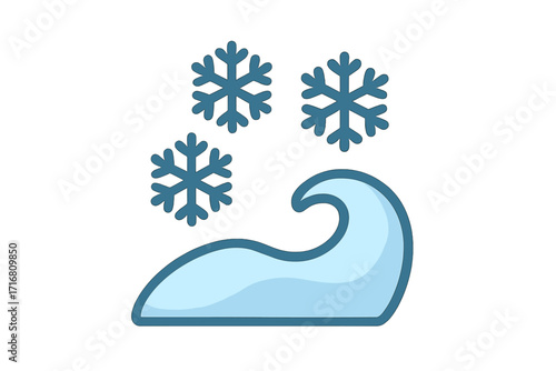 Snowcap symbol with snowflakes flat icon, vector cartoon illustration of icy winter weather, cold climate design element with transparent background