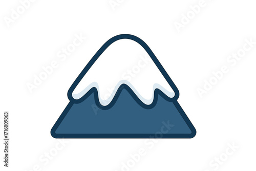 Snow cap mountain symbol flat vector icon, cartoon style mountain peak with white snow cover, winter nature landscape illustration with transparent background, hiking and outdoor concept
