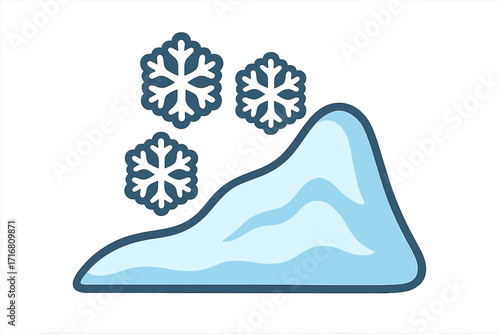 Snow cap and snowflake vector icon. Winter blizzard and cold weather symbol. Cartoon snowdrift illustration for design isolated on transparent background. Snowy hill graphic.