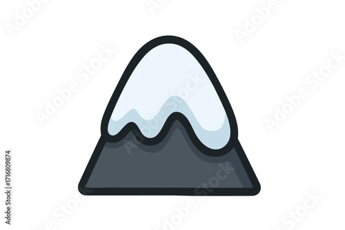 Snow cap mountain symbol flat icon vector cartoon illustration with transparent background, winter peak, cold climate, nature, outdoor landscape, travel and adventure concept