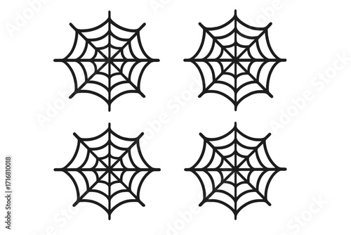 Spiderweb icon set, cobweb symbols, vector cartoon illustration pack, spooky Halloween design elements, isolated on transparent background, seamless pattern collection for decoration and crafts