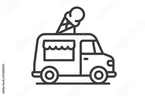 Ice cream truck vector line icon. Mobile food van for street food, summer dessert, and sweets. Outline symbol for graphic design, web, mobile apps, and advertising.