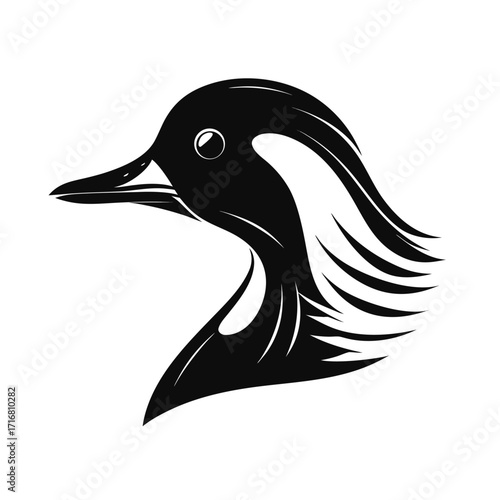Silhouette profile of a duck head with beak