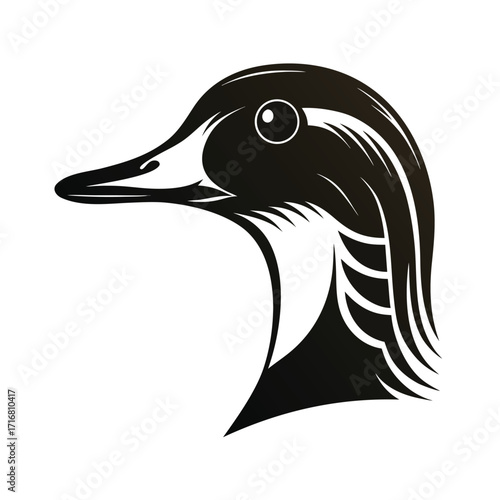 Silhouette profile of a duck head with beak
