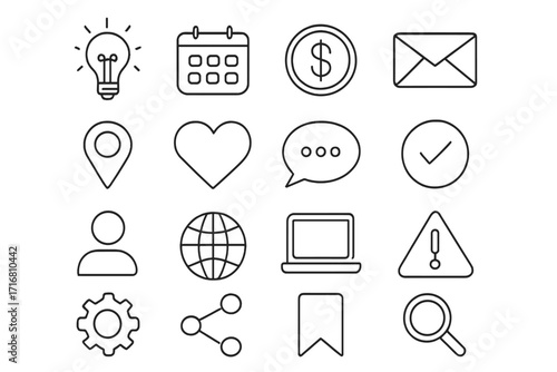 Thin line icons collection editable stroke set for web sites, books, cards, apps, social media, business, technology, internet, communication, user interface design, vector cartoon illustration