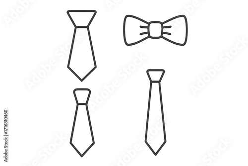 Tie bundle thin line icons set with editable stroke, perfect for web design, books, cards, apps, cartoon vector illustration, transparent background, ordered fashion accessory collection