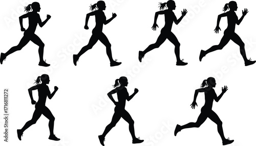 Silhouette women running, female jogging workout, active lifestyle, outdoor exercise, sport training, physical fitness, healthy activity, cardio movement, athletic performance illustration