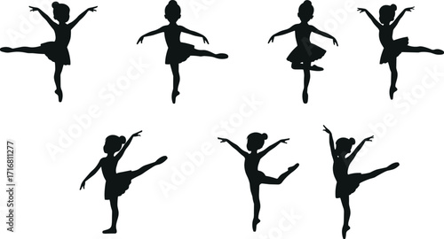 Silhouette ballerina dancing, ballet girl performance, young dancer in tutu, elegant ballet poses, classical dance art, children ballet illustration, training