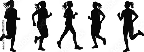 Silhouette women running, female jogging exercise, fitness training, healthy lifestyle, outdoor workout, sport activity, physical health, cardio fitness, active lifestyle illustration