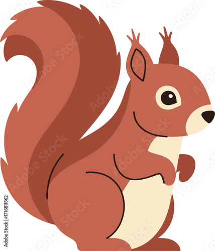 A charming illustration of a red squirrel rendered in a pixel art style