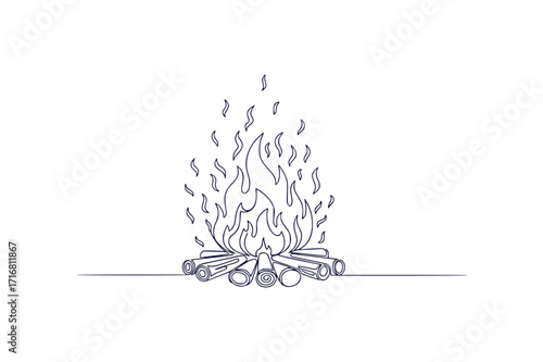 camping bonfire outline clip art line art vector illustration on a white background