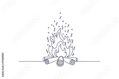 camping bonfire outline clip art line art vector illustration on a white background