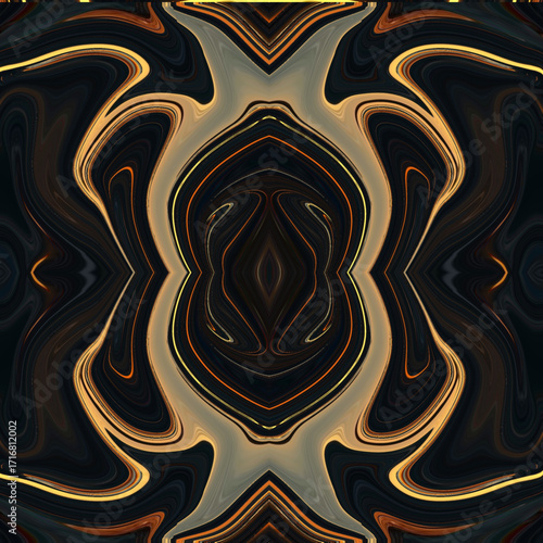 Golden abstract symmetry with fluid marble design, glowing patterns, and dark contrast creating a futuristic and elegant art texture. Golden, Abstract, Symmetry, Marble, Texture