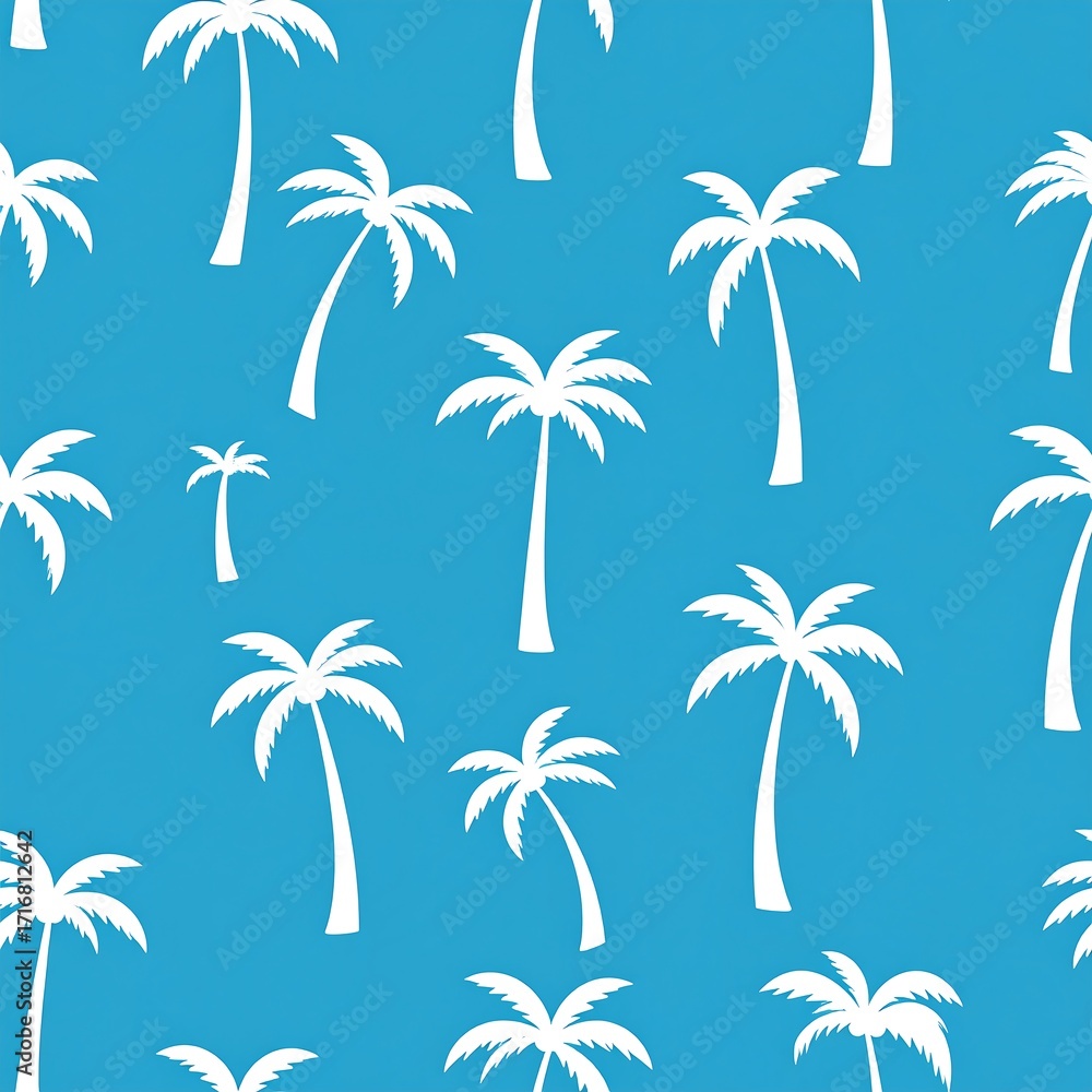 Fototapeta premium Palm tree pattern on a bright blue background