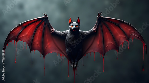 Realistic bat wings with dripping blood dark horror Halloween theme