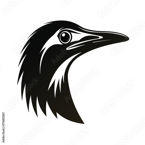 Giant flightless bird head silhouette for advertising