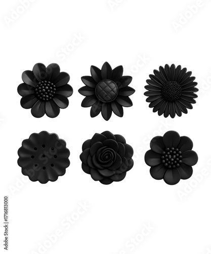 set of black abstract flowers