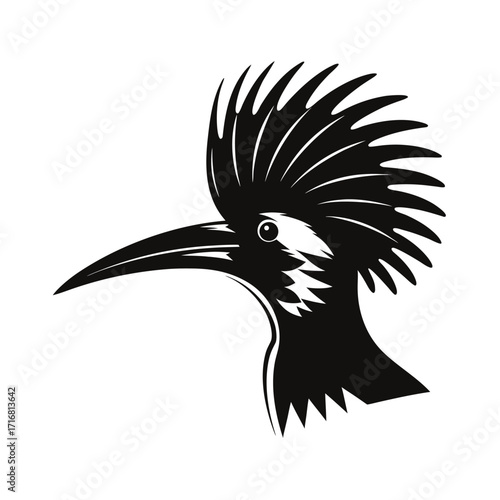 Hoopoe bird head silhouette with crest and beak