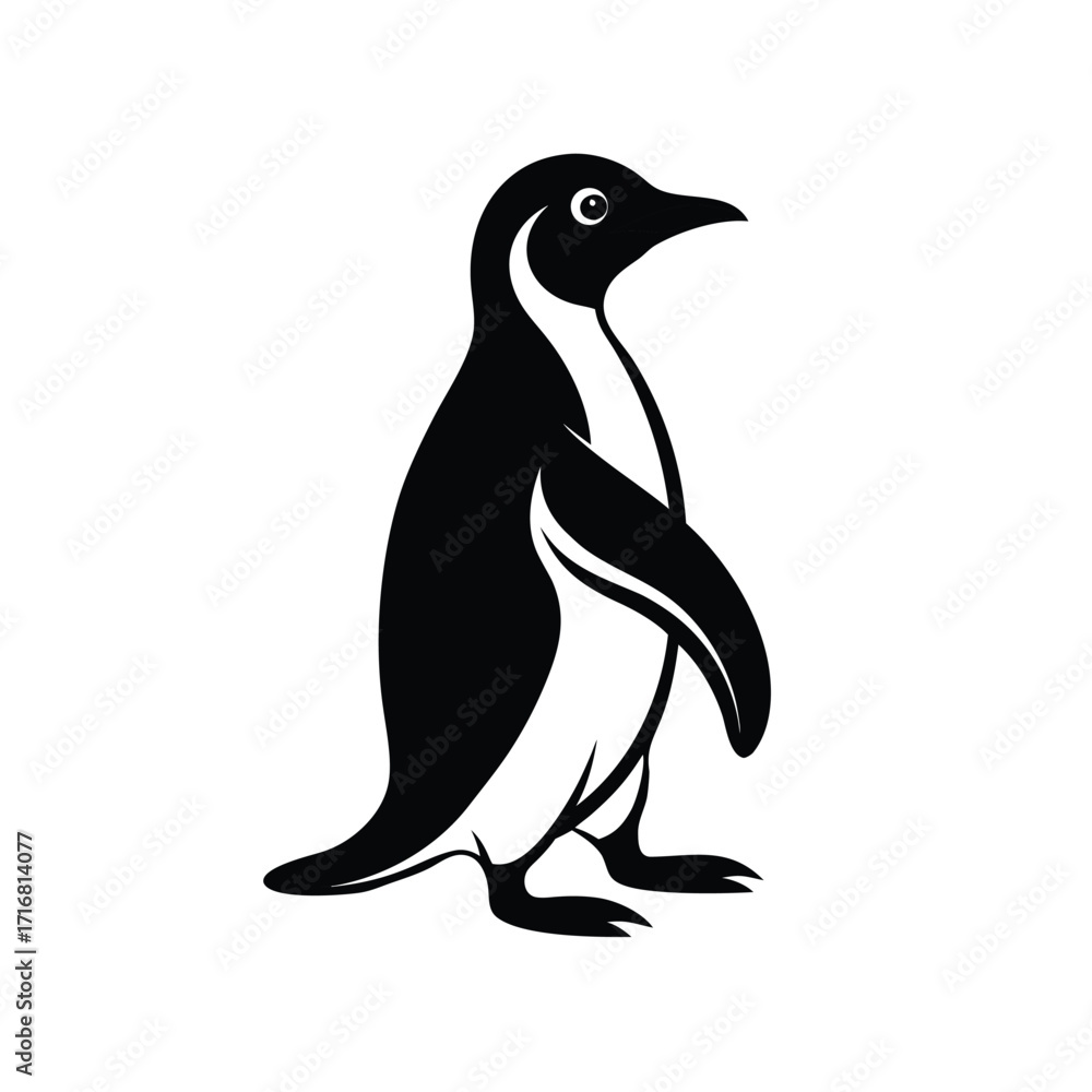 Obraz premium Gentoo penguin waddling silhouette on white background banner