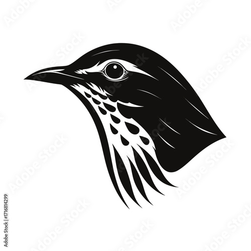 Detailed lark bird head silhouette with visible beak and eye