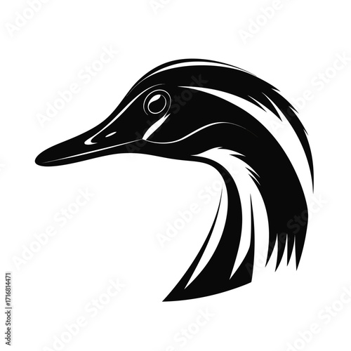 Mallard duck head silhouette with beak and eye for banners