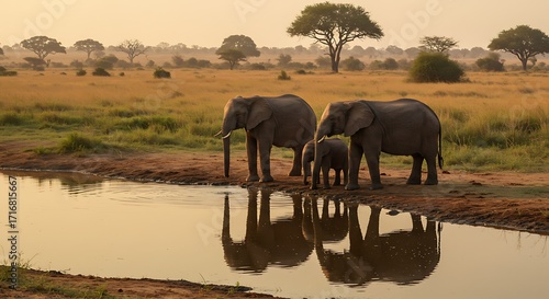 herd of elephants drinking water