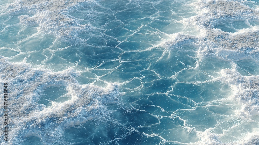 Fototapeta premium Ocean water surface with waves and foam abstract natural background texture.