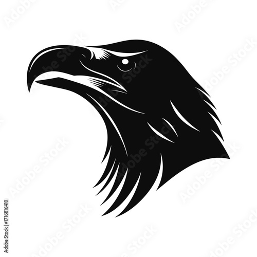 Bold curved raptor bird head silhouette for banners and advertisements